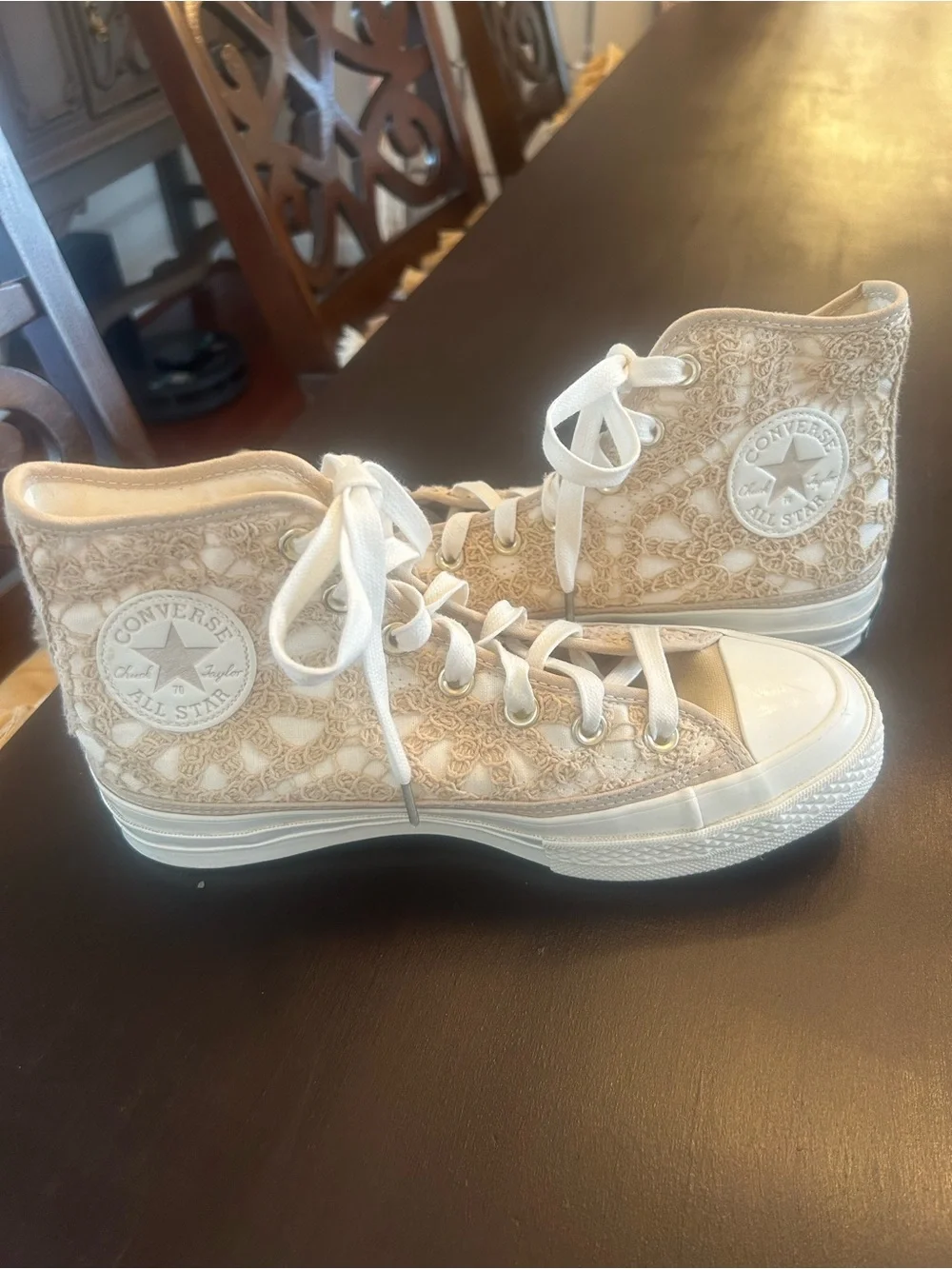 Converse Lace High-Top Sneakers in Cream - Picture 4 of 11